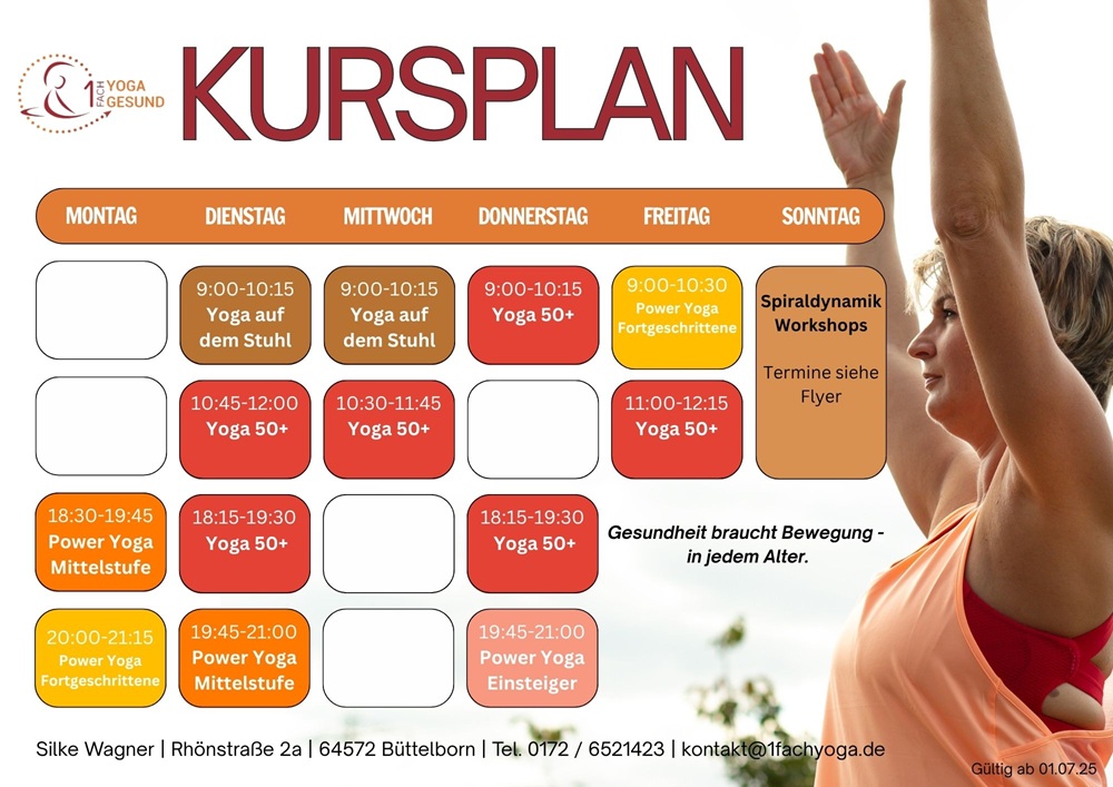 Kursplan 1fach Yoga ab Juli 2025
